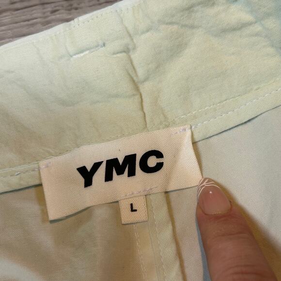 YMC Pleated Cotton Trousers Pale Green High Rise Wide Leg Pants L - Picture 6 of 10